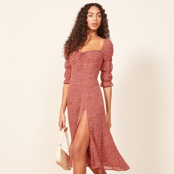 knee length dresses for ladies Reformation Delia Bow Midi Dress – katie + hubbell